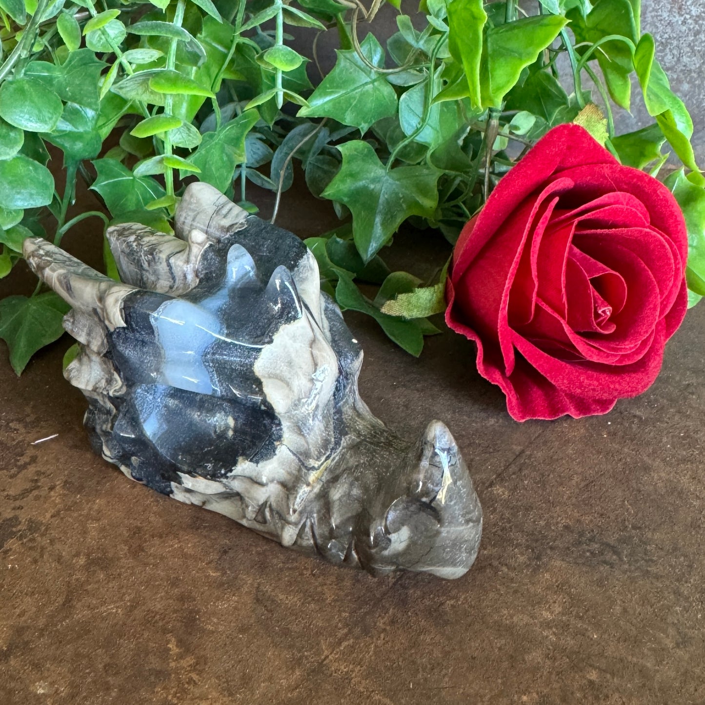 Volcanic Agate Dragon Carving (269g) – UV Reactive Crystal Dragon for Strength, Protection & Transformation