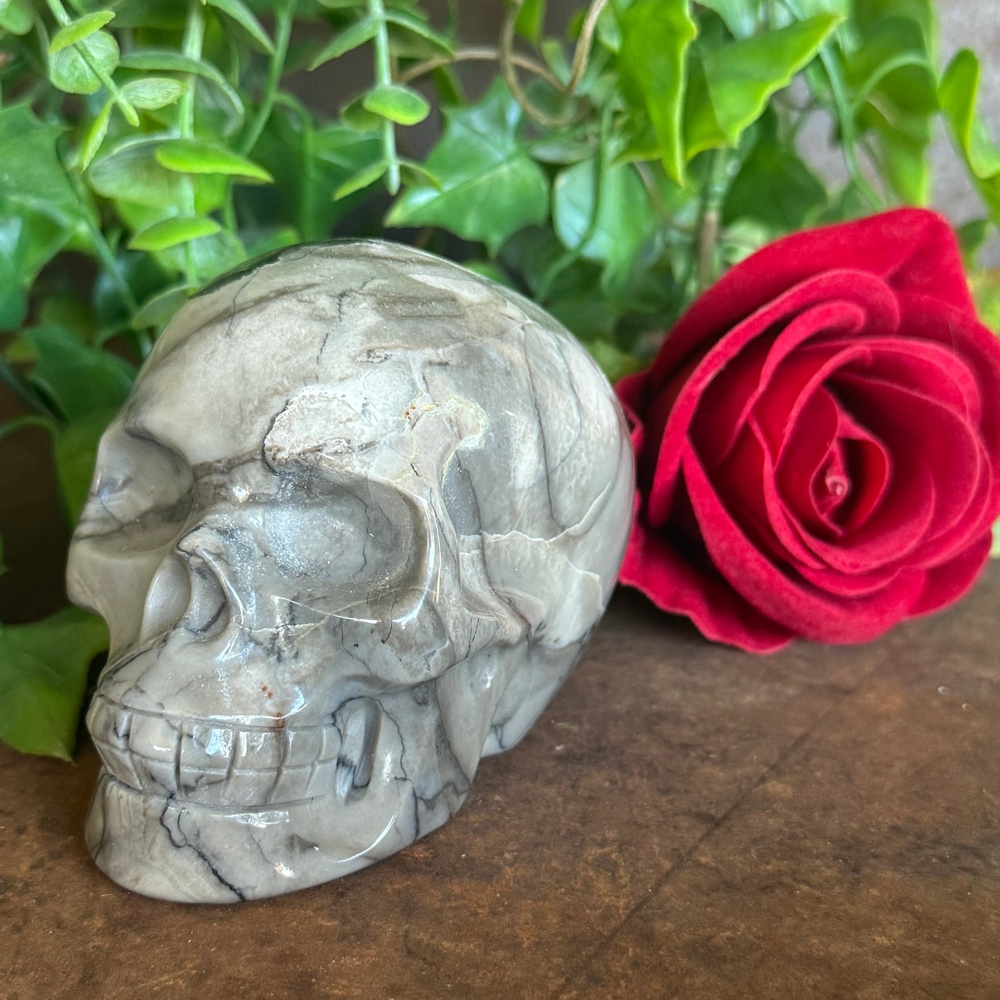 Volcanic Agate Skull Carving – UV Reactive Crystal for Transformation, Protection & Intuition (508g)