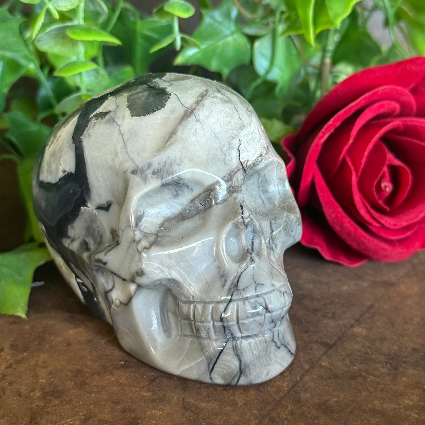 Volcanic Agate Skull Carving – UV Reactive Crystal for Transformation, Protection & Intuition (508g)