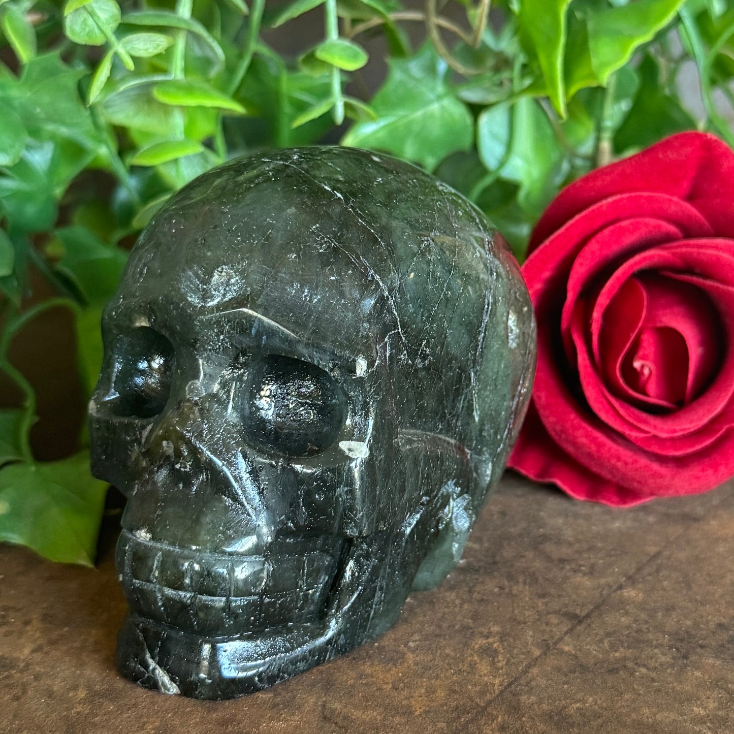 Labradorite Skull – Crystal Skull for Spiritual Protection, Transformation & Intuition (574g)