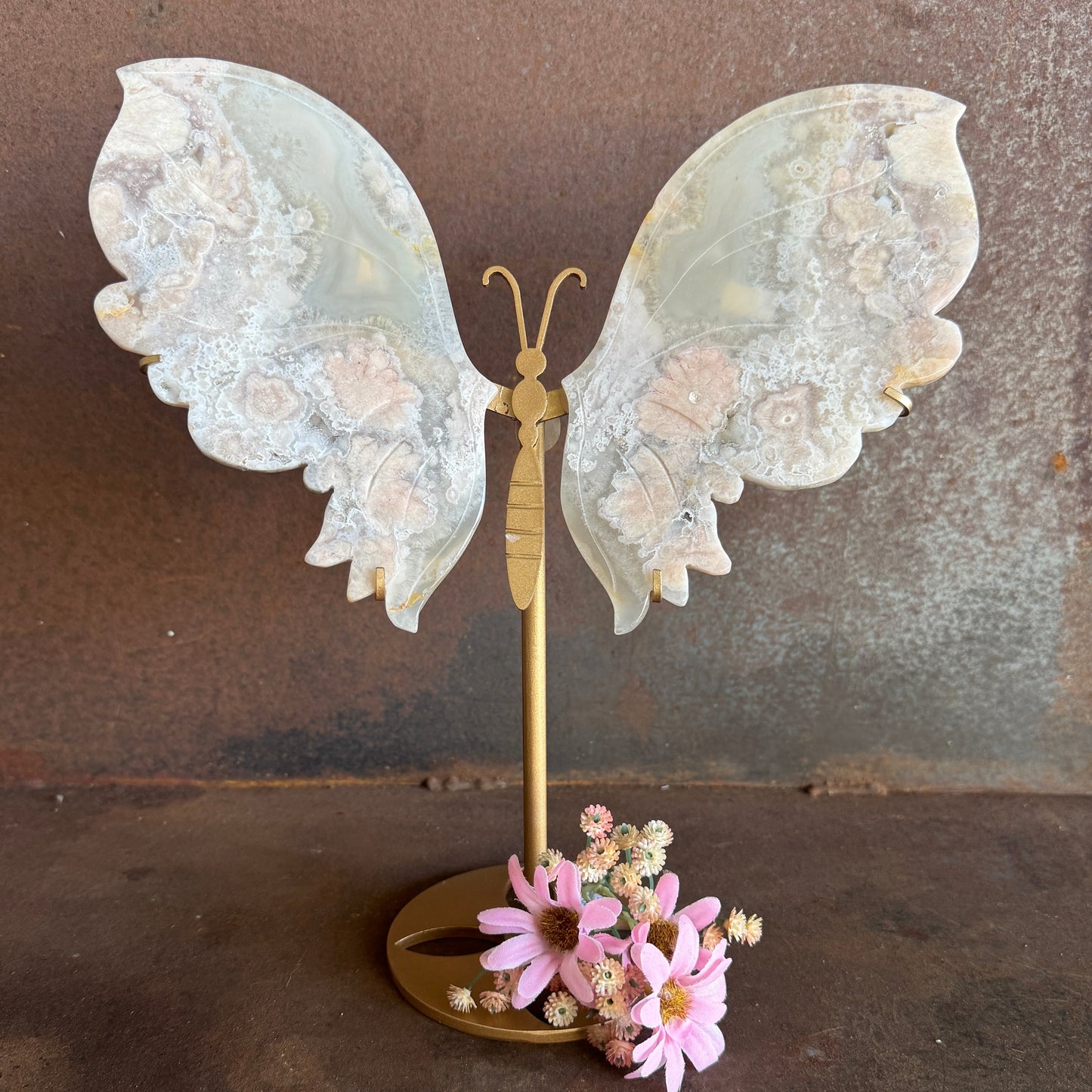 Large Pink Amethyst Crystal Wings with Butterfly Stand – A Spiritual Healing Gift of Love, Calm & Transformation (1)