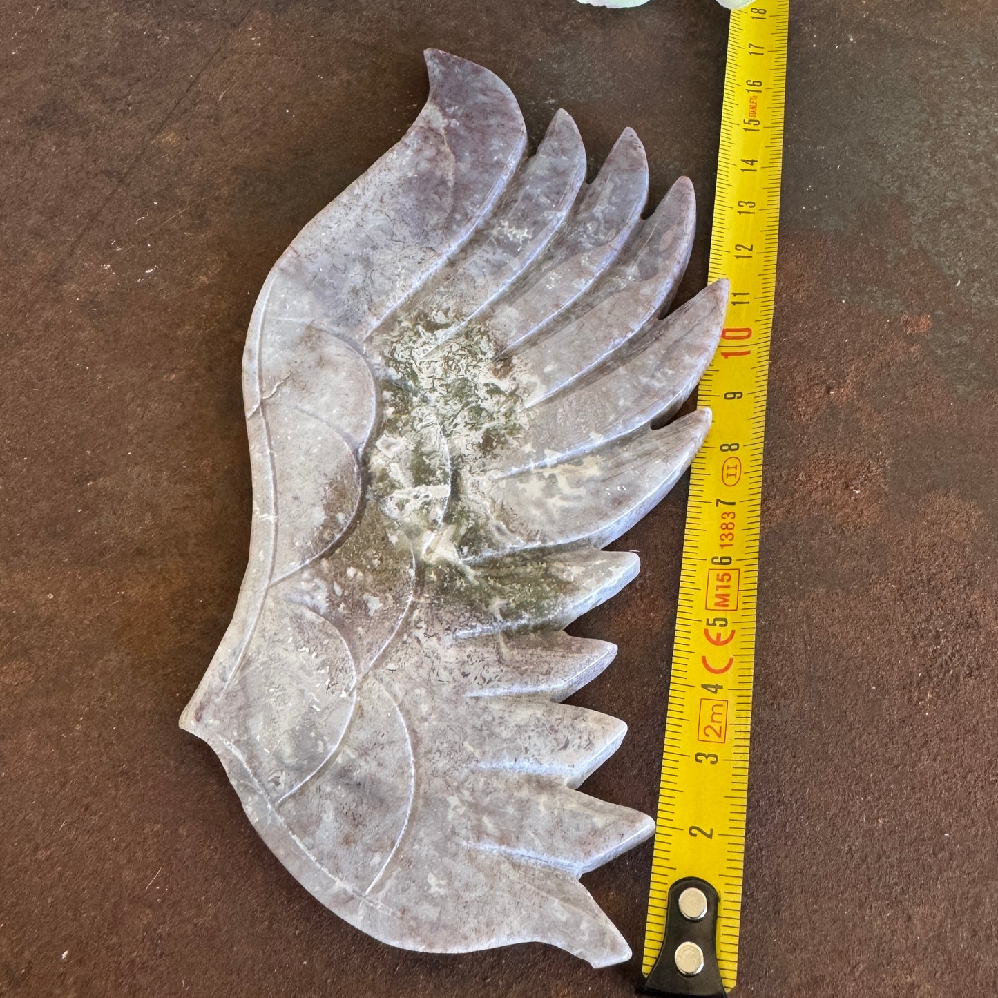 Moss Agate Large Crystal Wings with Angel Stand – Crystal Ornament for Grounding, Good Luck & Spiritual Healing