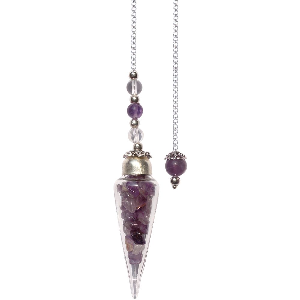 Amethyst Chips Glass Teardrop Pendulum – Intuition, Clarity & Spiritual Guidance