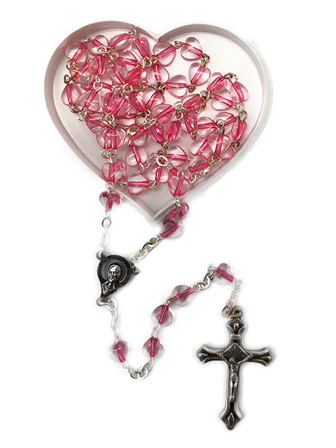 Pink Rosary in Heart Shape Case
