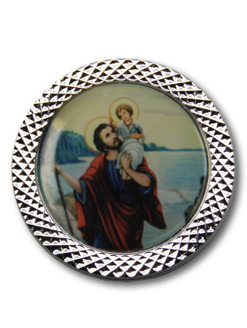 St. Christopher Round Car Plaque (Plastic) – Drive with Spiritual Protection and Peace of Mind
