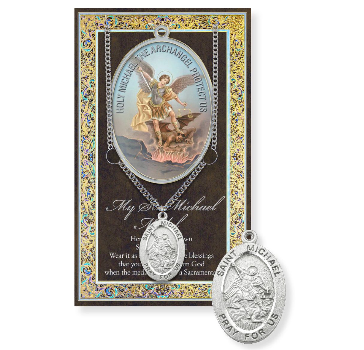 Archangel Michael Pewter Medal with Stainless Steel Chain – Divine Protection and Spiritual Strength