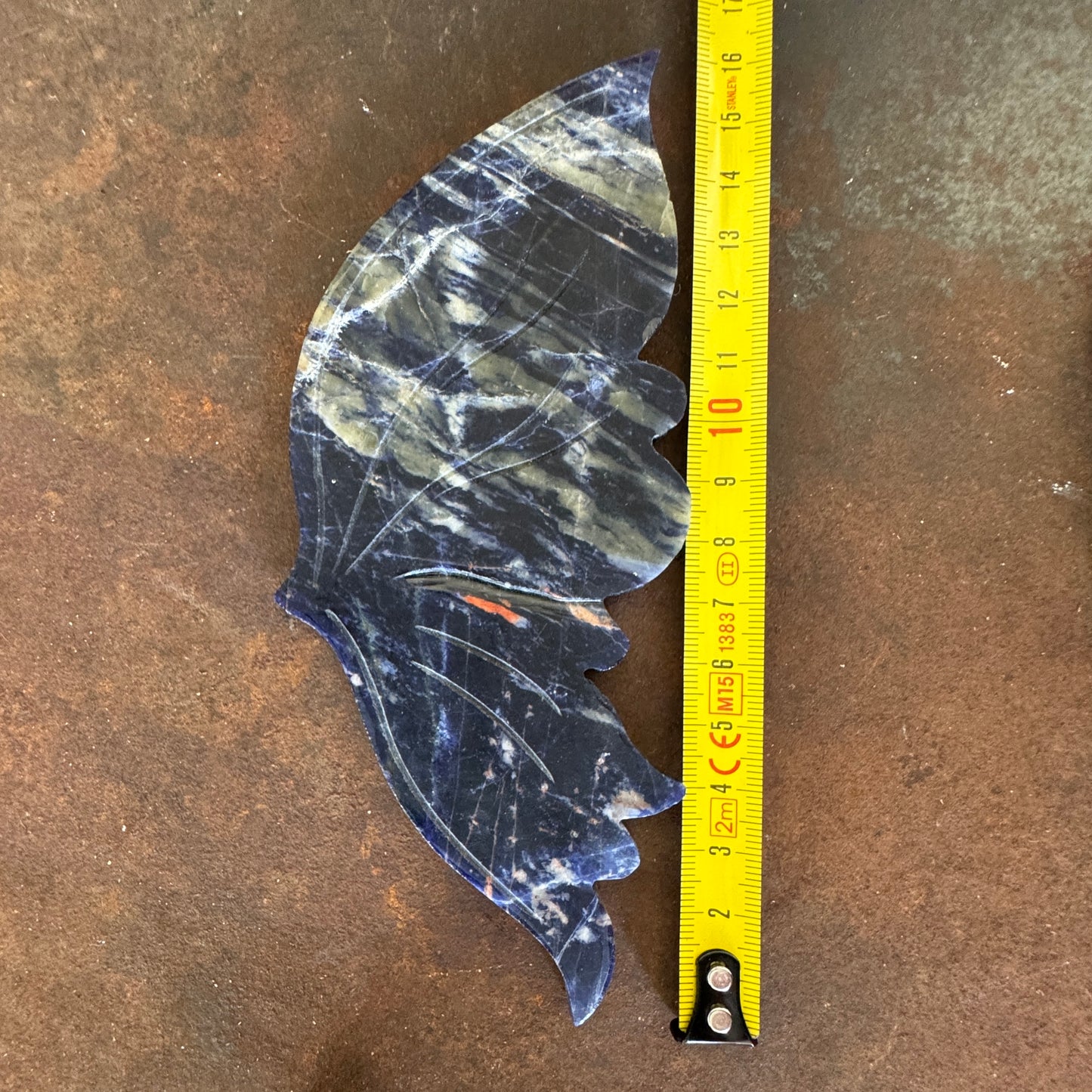 Sodalite Crystal Wing with measuring tape of size reference