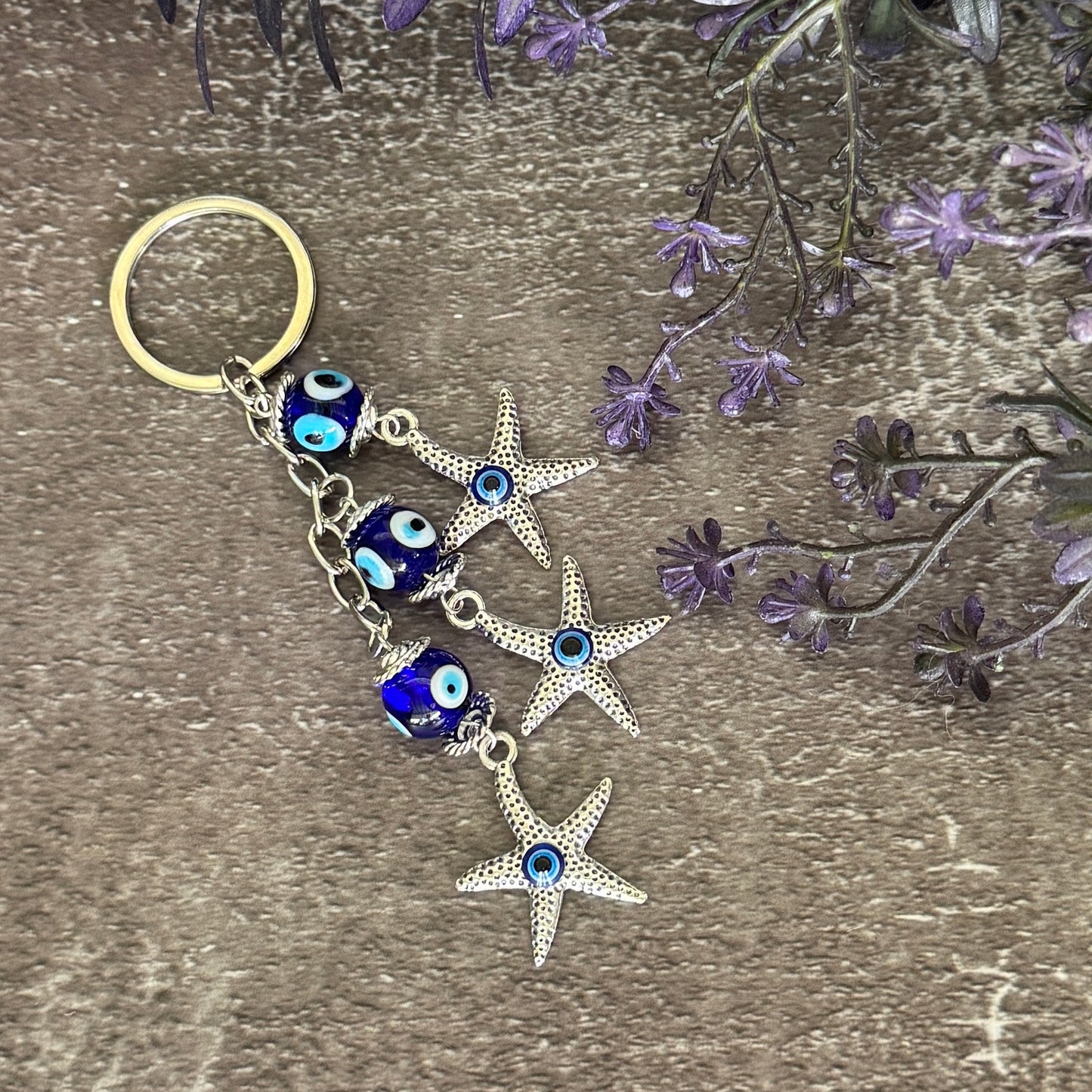 Starfish with Evil Eye Keychain – Protection, Renewal & Good Luck
