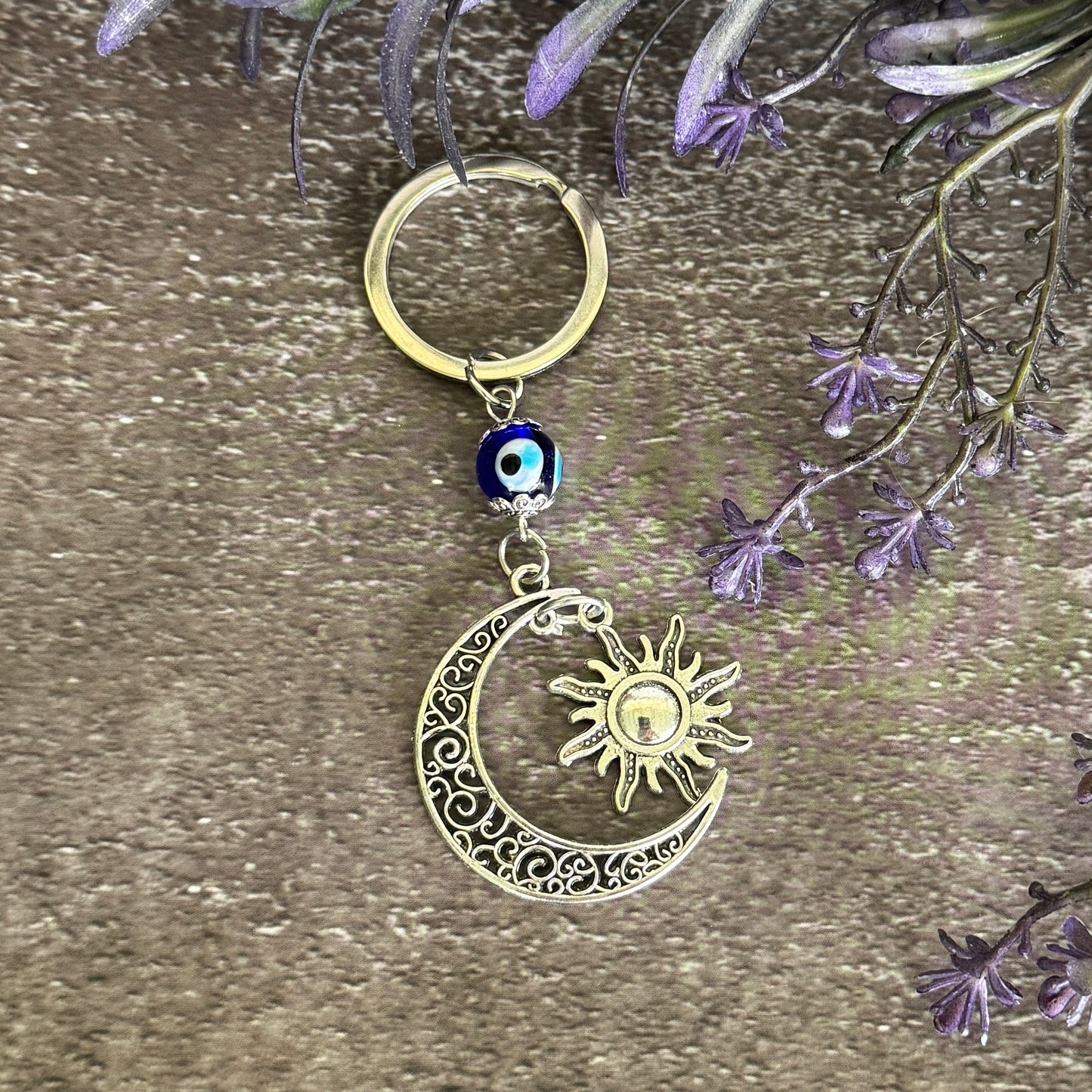 Sun & Moon with Evil Eye Keychain – Balance, Protection & Positive Energy