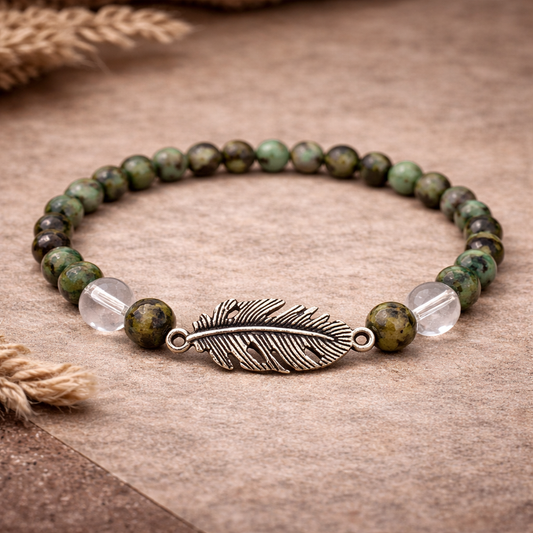 African Turquoise & Clear Quartz Bracelet – Spiritual Growth & Clarity