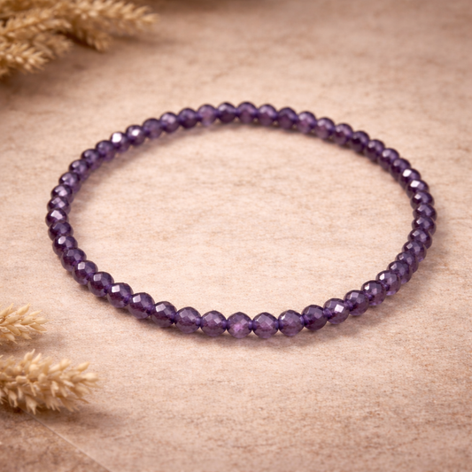 Amethyst Faceted Crystal Bracelet 4mm – Spiritual Healing & Protection