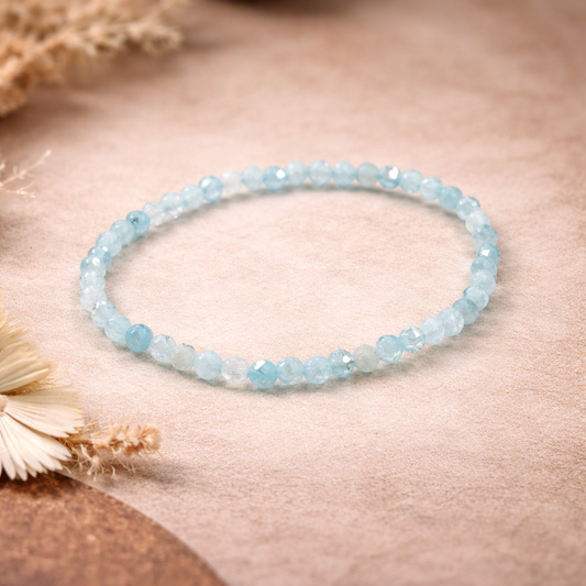 Aquamarine Faceted Crystal Bracelet 4mm – Spiritual Healing & Inner Peace