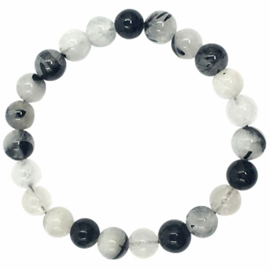 Black Tourmaline in Quartz  (Tourmalinated Quartz) Bracelet 8mm