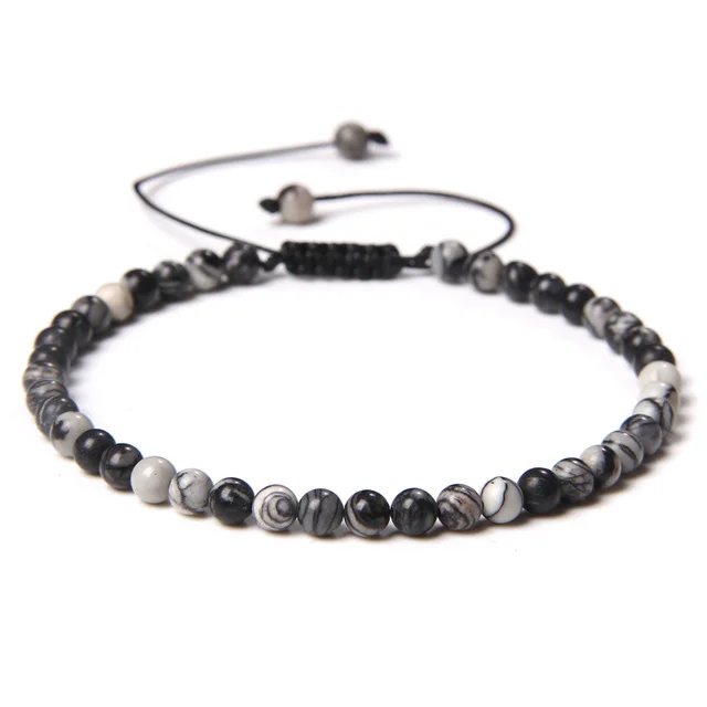 Black Web Jasper Unisex Adjustable Bracelet 4mm