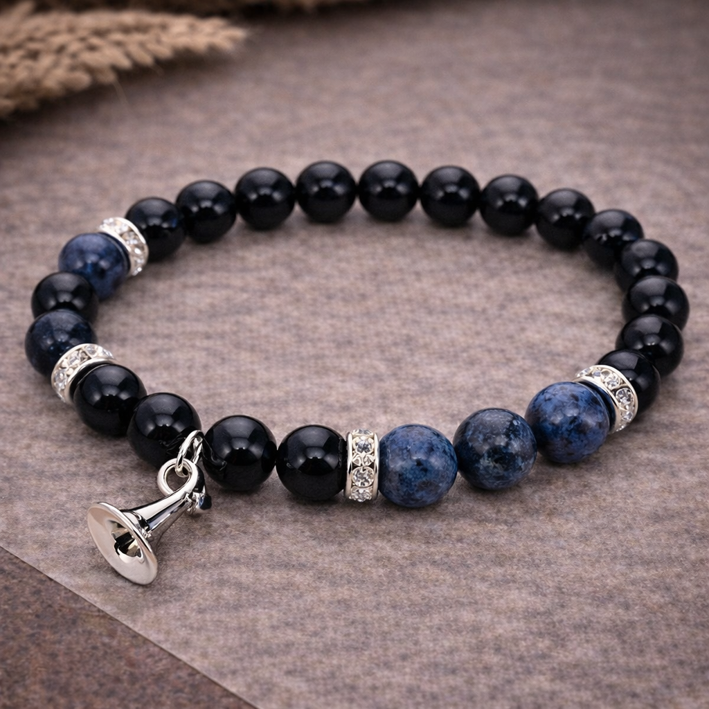 Black Tourmaline & Dumortierite Crystal Bracelet – Spiritual Protection & Clarity