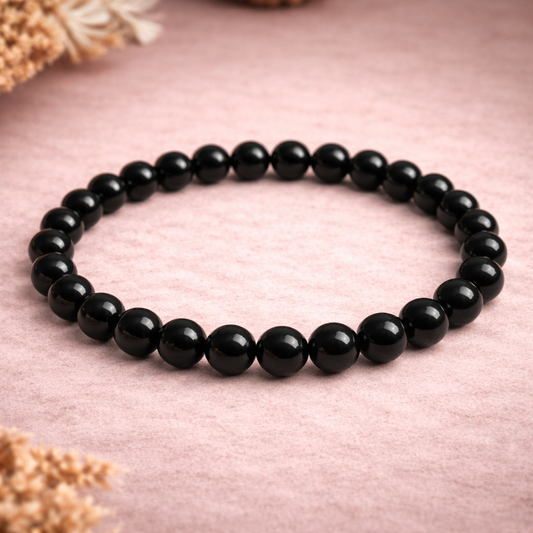 Black Tourmaline Round Bead Bracelet 6mm – Spiritual Protection & Grounding