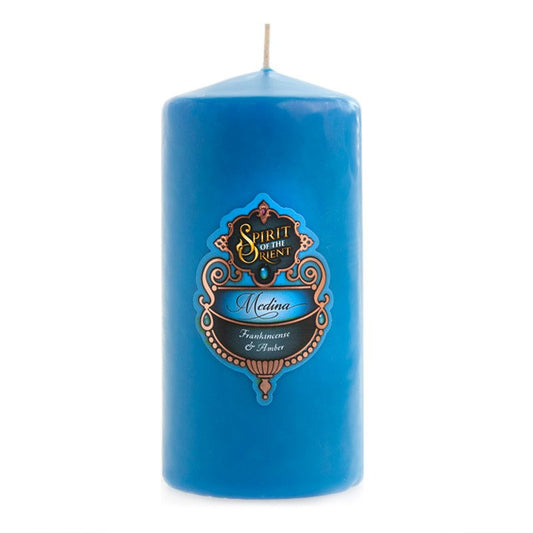 Medina Blue Pillar Candle Amber & Frankincense Scent