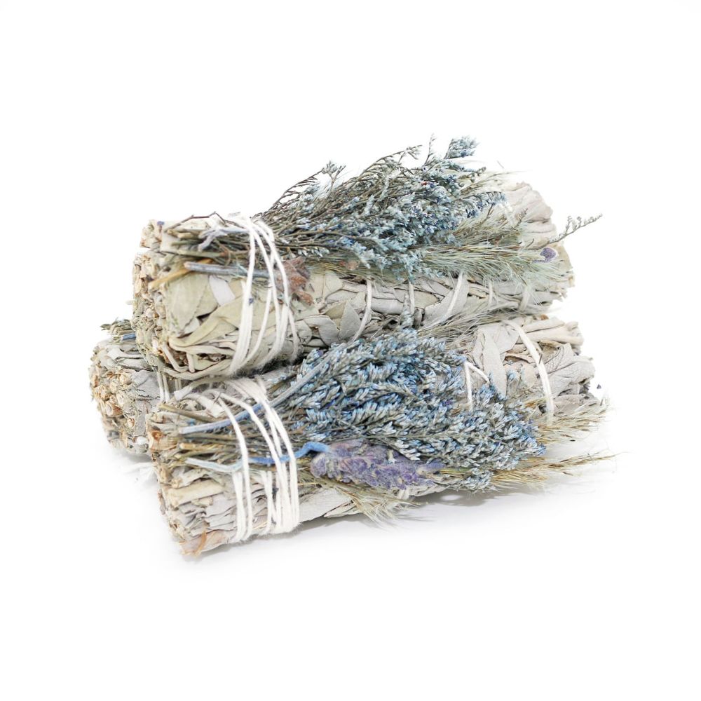 Blue Bouquet & White Sage Smudge Stick – Spiritual Cleansing, Protection & Emotional Balance (10cm)