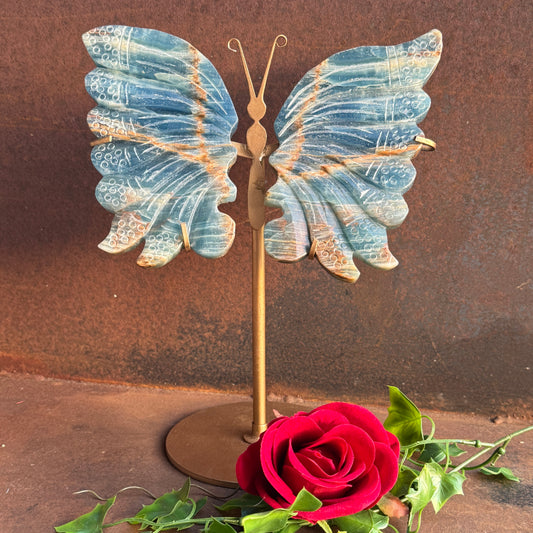 Blue Onyx Crystal Wings with Butterfly Stand – Spiritual Healing Ornament