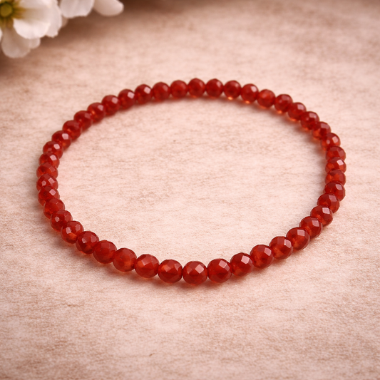 Carnelian 4mm Faceted Bead Bracelet – Confidence, Vitality & Inner Strength