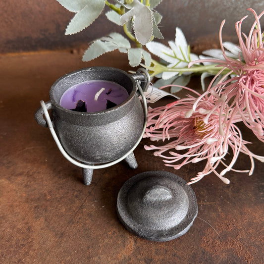 Cast Iron Cauldron Smudge Candle – Lavender | Spiritual Cleansing, Calm & Healing Energy