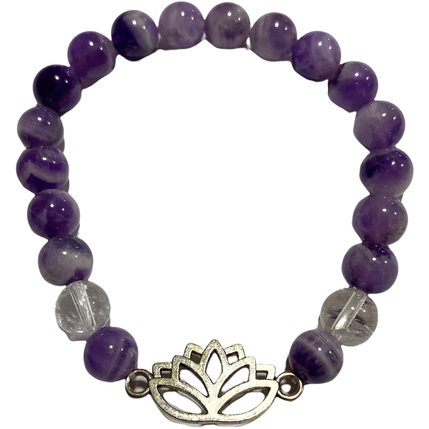 Chevron Amethyst Bracelet with Lotus Charm