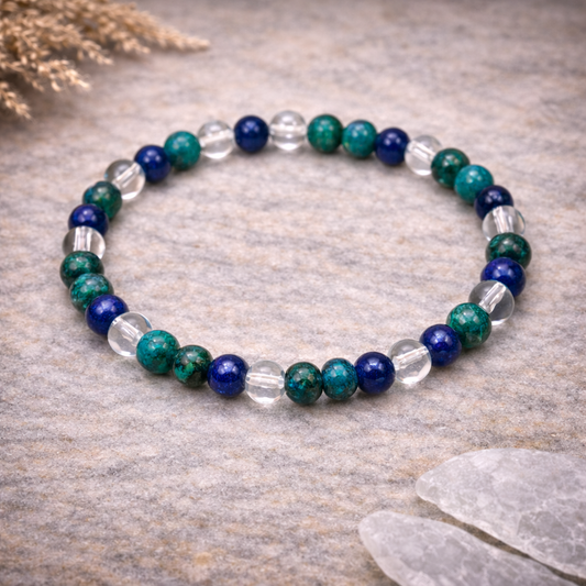 Chrysocolla, Lapis Lazuli & Clear Quartz Spiritual Bracelet 6mm