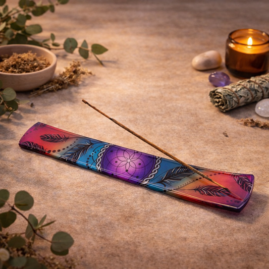 Dream Feathers Printed Glass Incense Burner – Spiritual Gift for Peace & Energy Cleansing