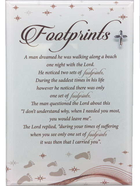 Footprints Poem Glass Plaque with Motif - 125 X 180MM