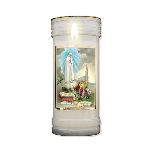 Devotional Candle - Our Lady of Fatima 160 X 62mm - Approx 70hr Burn Time