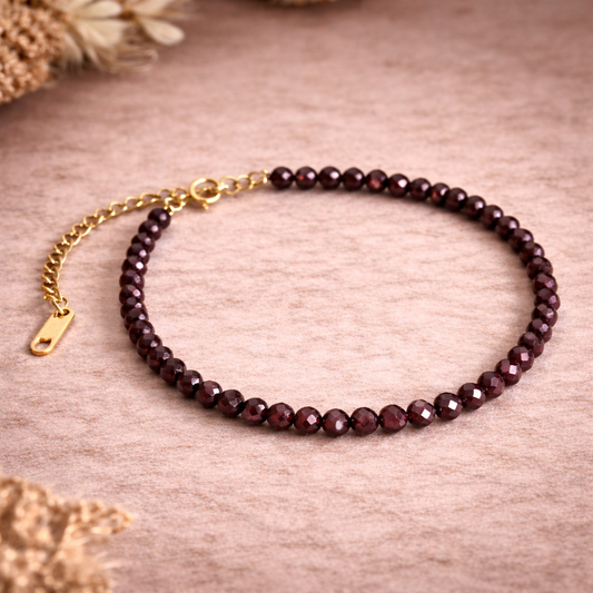 Garnet Faceted Crystal Bracelet 4mm – Grounding, Abundance & Personal Power
