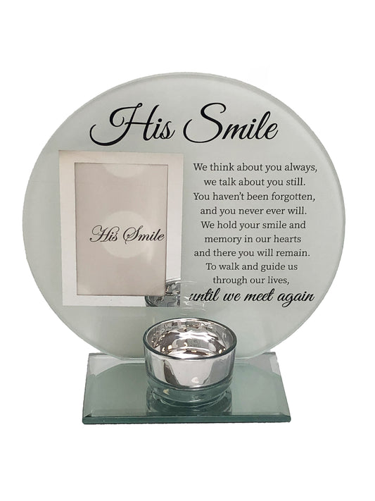 His Smile - Glass Photo Frame with Tea Light Holder