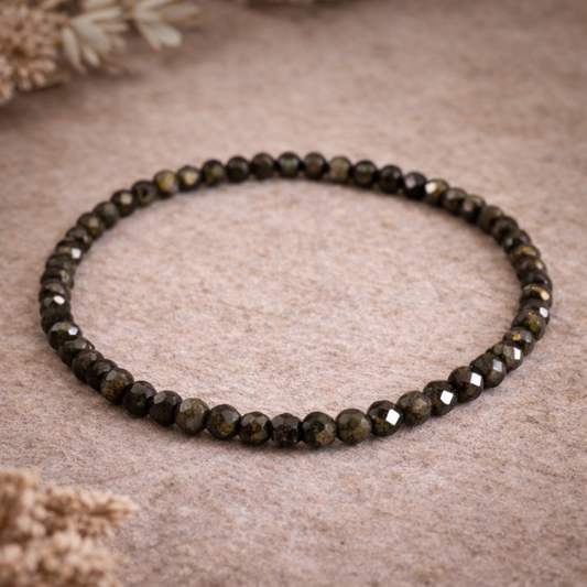 Gold Sheen Obsidian Faceted Crystal Bracelet 4mm – Spiritual Protection & Healing