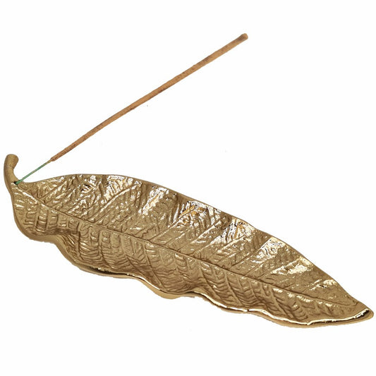 Aluminum Golden Leaf Incense Holder 27cm