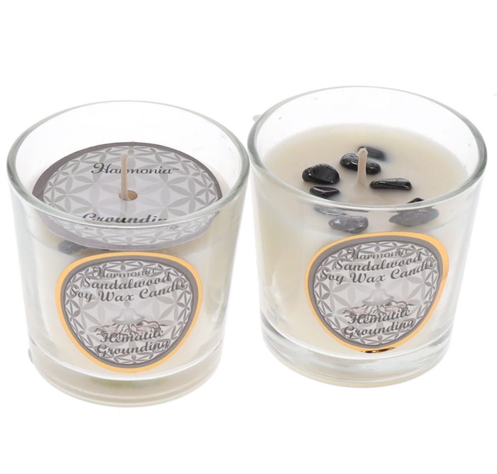 Grounding Hematite & Sandalwood Soy Wax Votive Candle