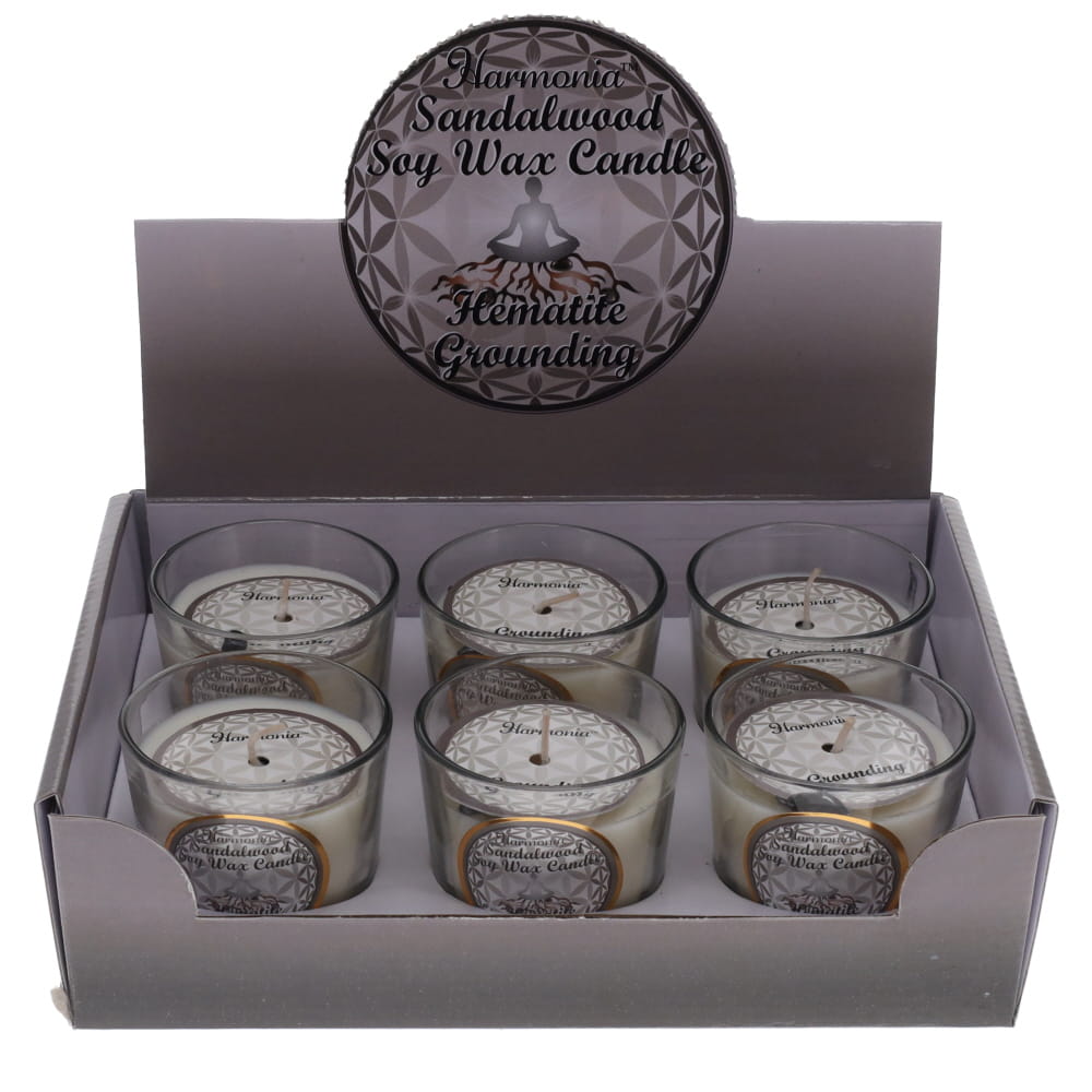 Grounding Hematite & Sandalwood Soy Wax Votive Candle – Emotional Balance, Energy Stability & Spiritual Grounding