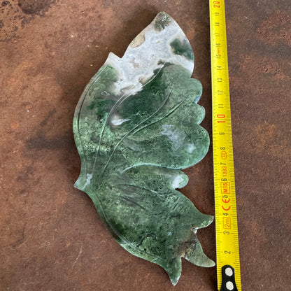 Moss Agate Crystal Wings with Butterfly Stand – Symbol of Protection & New Beginnings