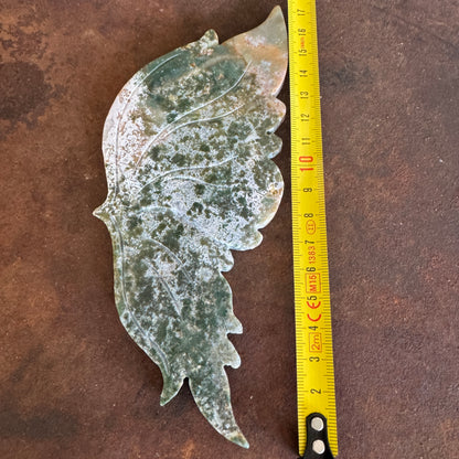 Moss Agate Large Crystal Wings on Angel Stand – Grounding, Good Luck & Spiritual Healing