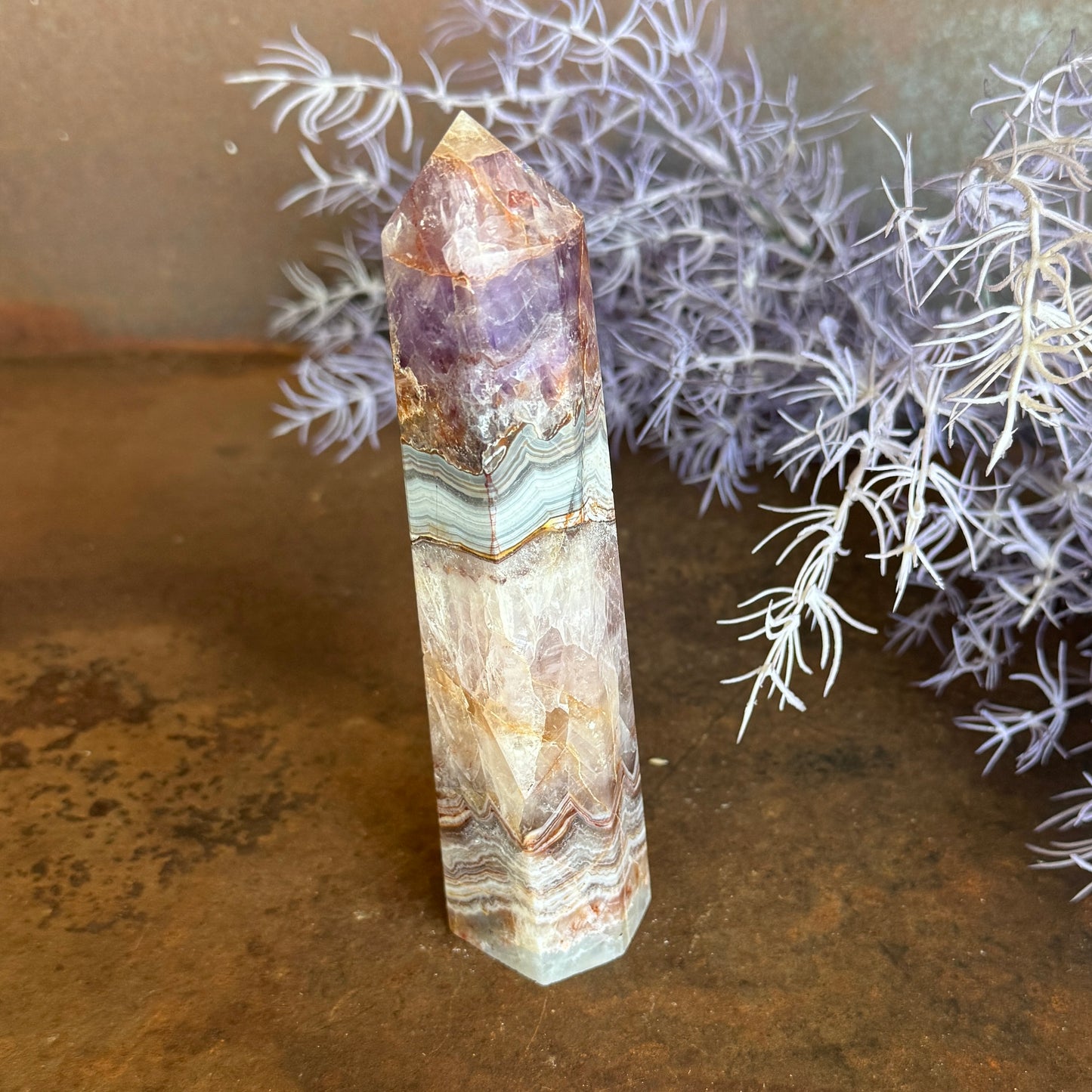 Amethyst & Agate Crystal Tower – Spiritual Awakening, Balance & Healing