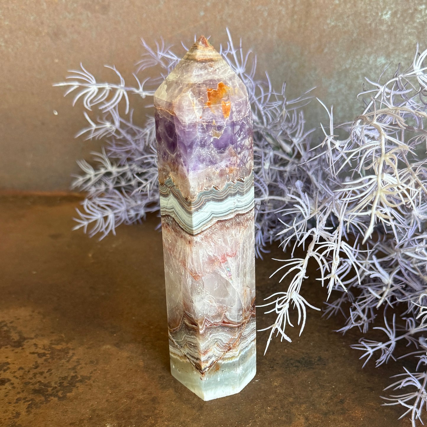 Amethyst & Agate Crystal Tower – Spiritual Awakening, Balance & Healing