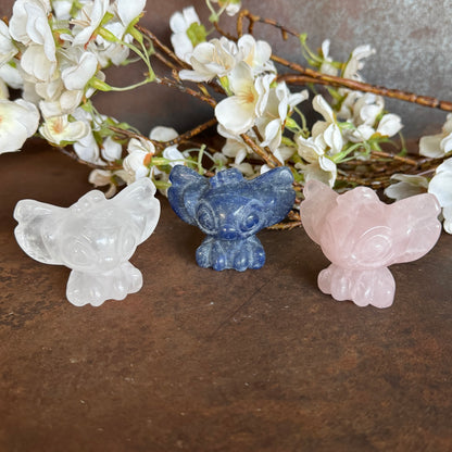 Stitch & Angel Crystal Carvings – Heart Healing, Positivity & Spiritual Protection