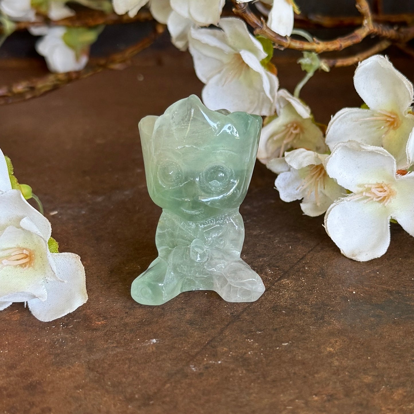 Groot Fluorite Crystal Carving – Intuition, Protection & Emotional Healing