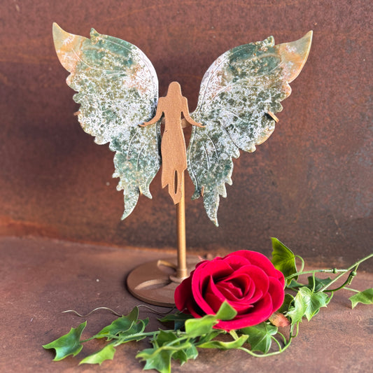 Angel Stand with Moss Agate Wings (F)