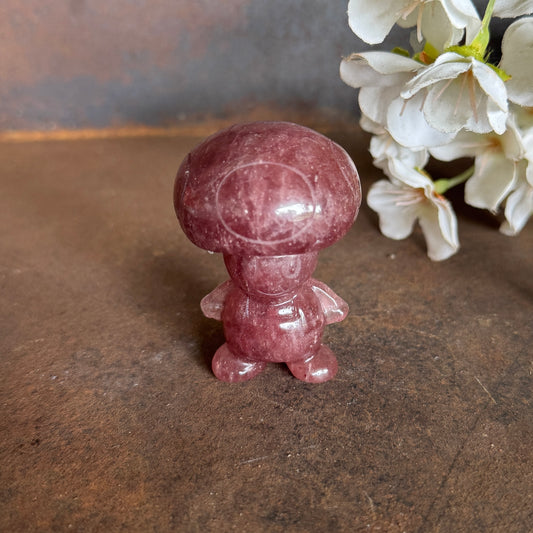 Mushroom Toad–Inspired Strawberry Quartz Crystal – Joy, Love & Emotional Healing