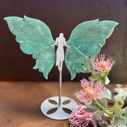 Amazonite Crystal Wings on Angel Stand – Emotional Healing, Spiritual Protection & Divine Balance