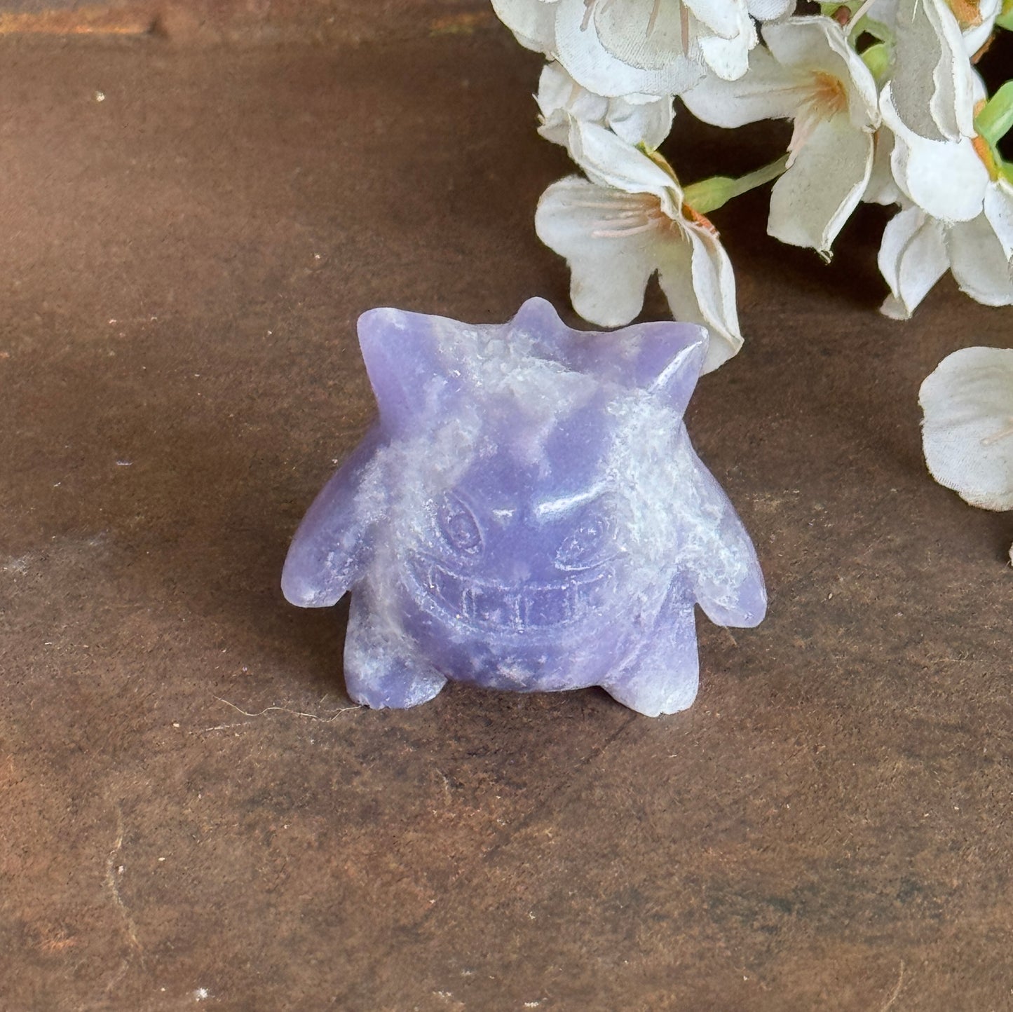 Gengar Pokémon Lepidolite Crystal Character Carving – Calm, Protection & Emotional Healing