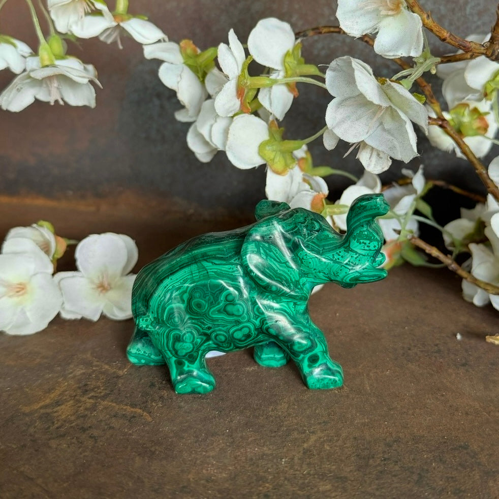 Malachite Elephant Carving – Protection, Strength & Heart-Centred Healing