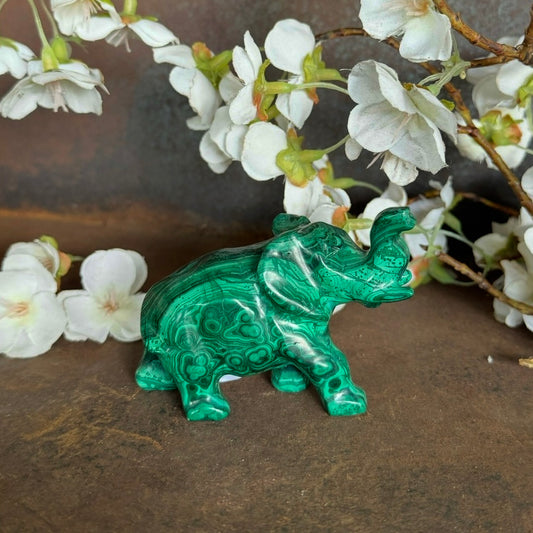 Malachite Elephant Carving – Protection, Strength & Heart-Centred Healing