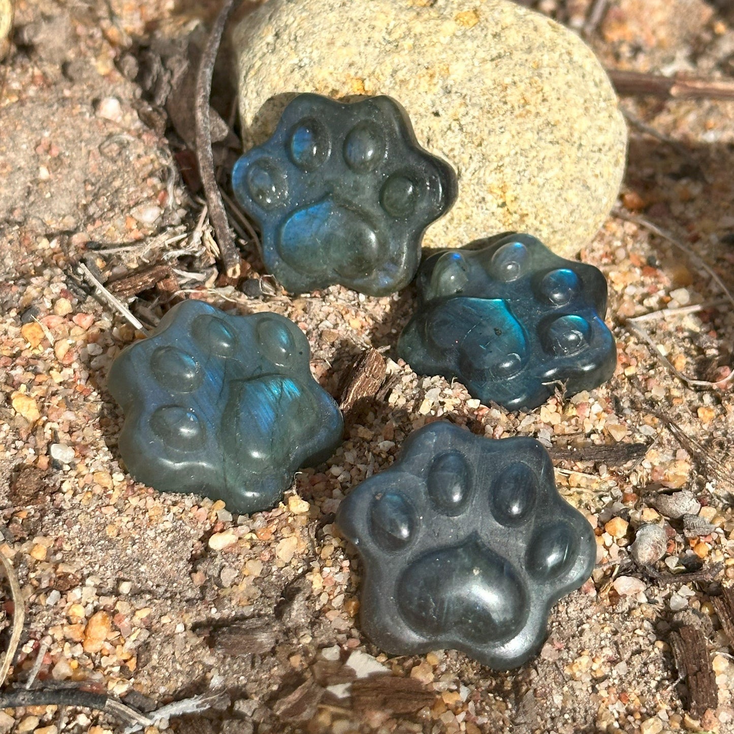 Labradorite Paw Print Carvings