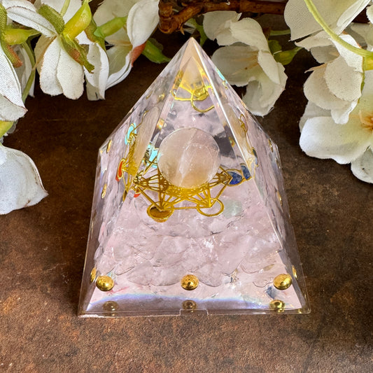 Orgonite Pyramid with Rose Quartz & Metatron's Cube